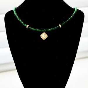Emerald Jade Choker with 14k gold charm
